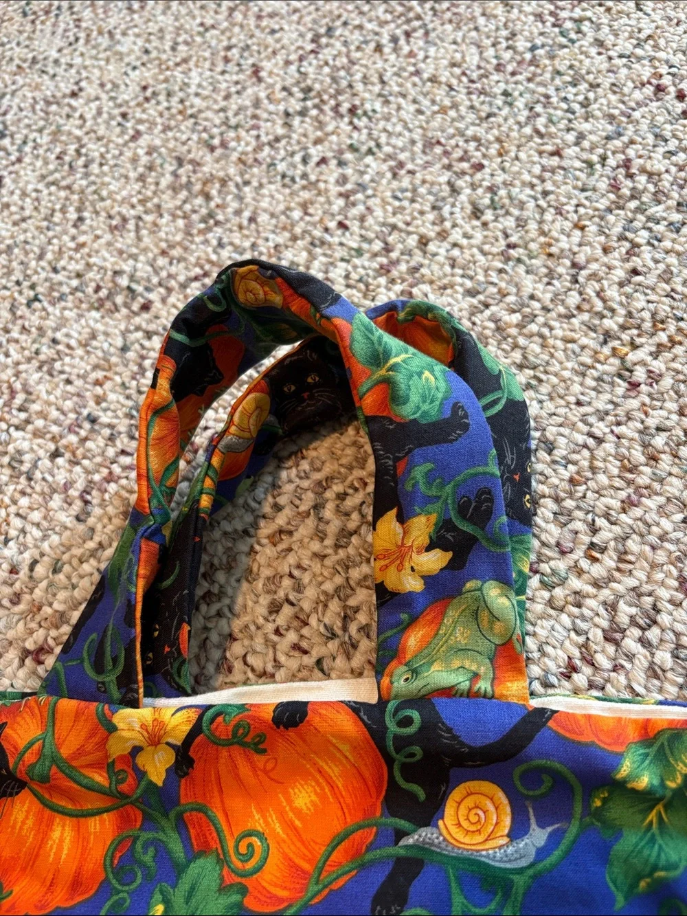 Halloween Pumpkin Print Treat Bag - Orange/Black. Handmade